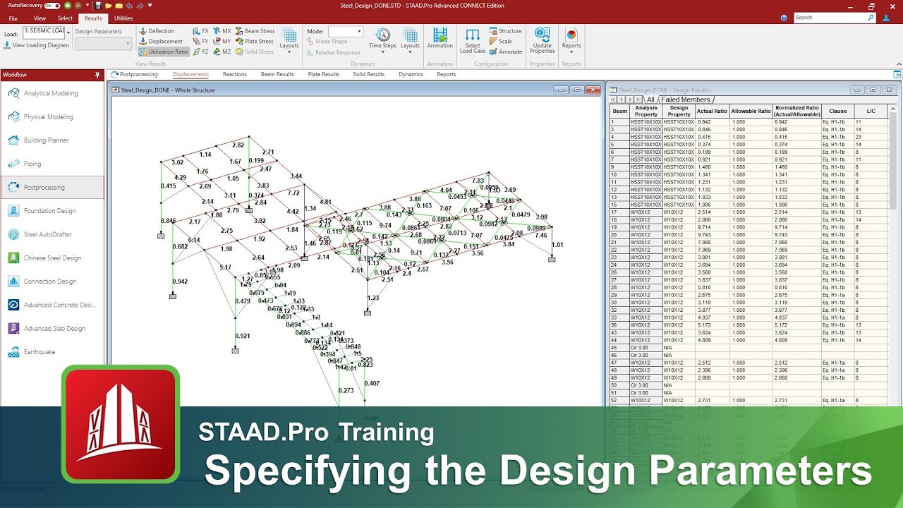 Specifying Steel Design Parameters in STAAD.Pro