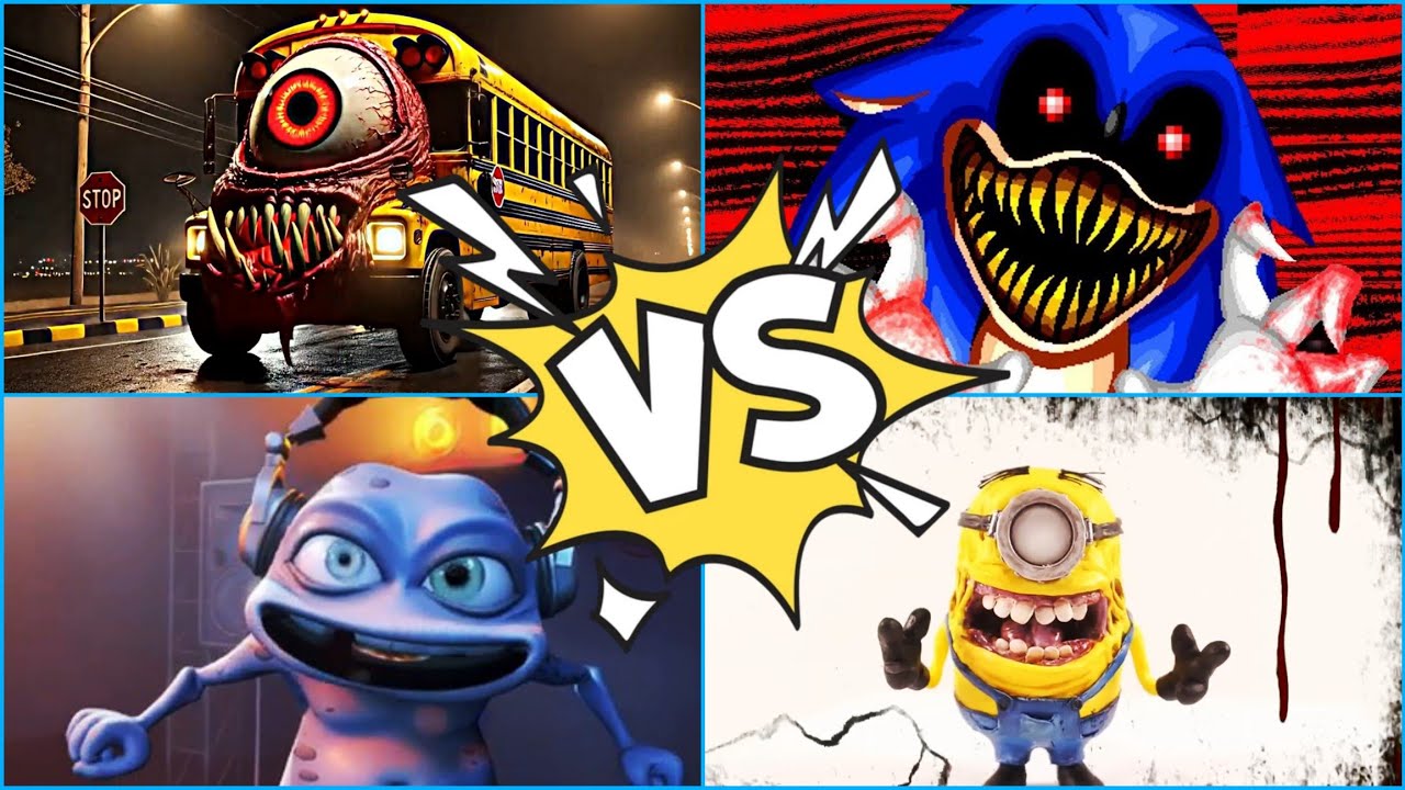 Sonic EXE 🆚  Minions 🆚 Crazy Frog 🆚  Giant Monster Bus   coffin dance #part14