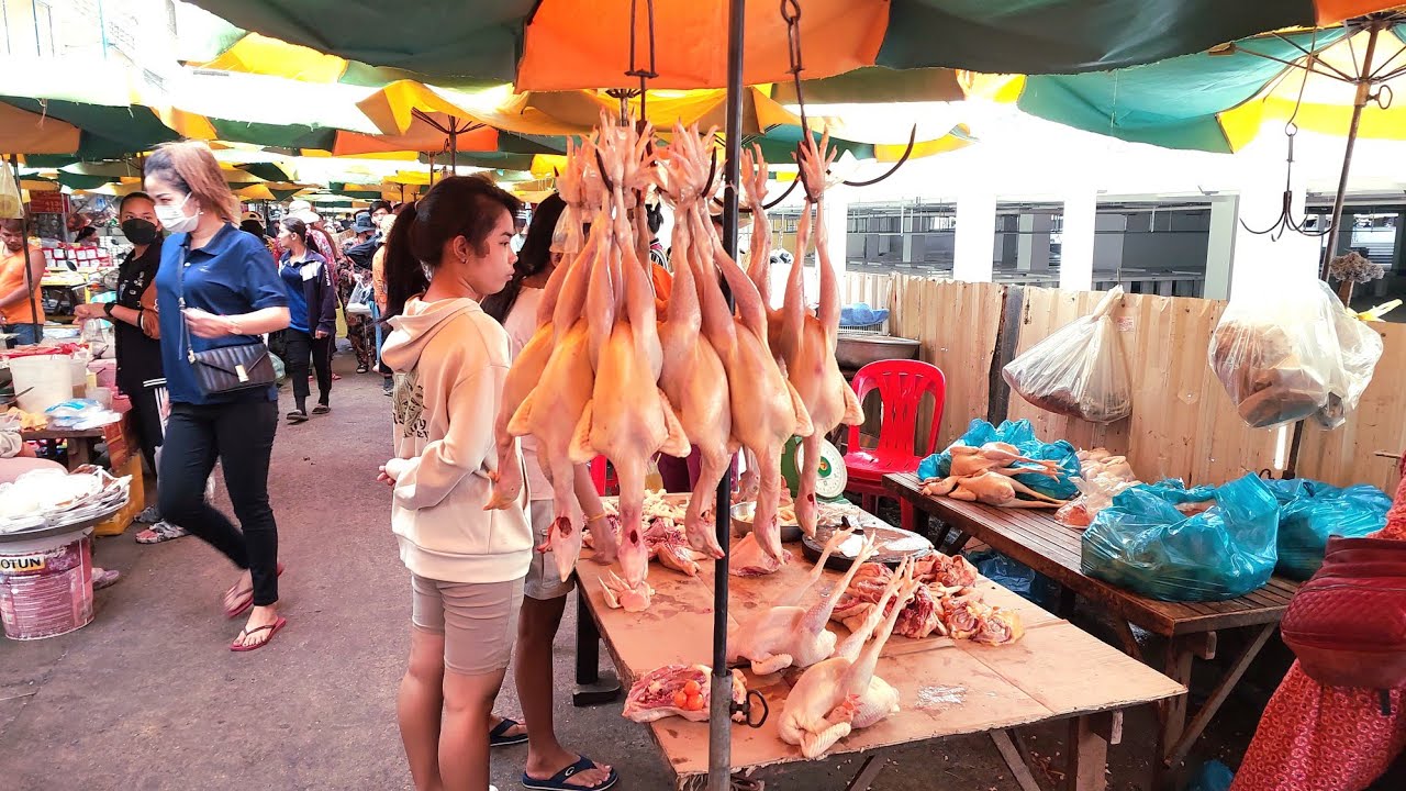 Daily Khmer food market activities and lifestyle of people in Phnom Penh