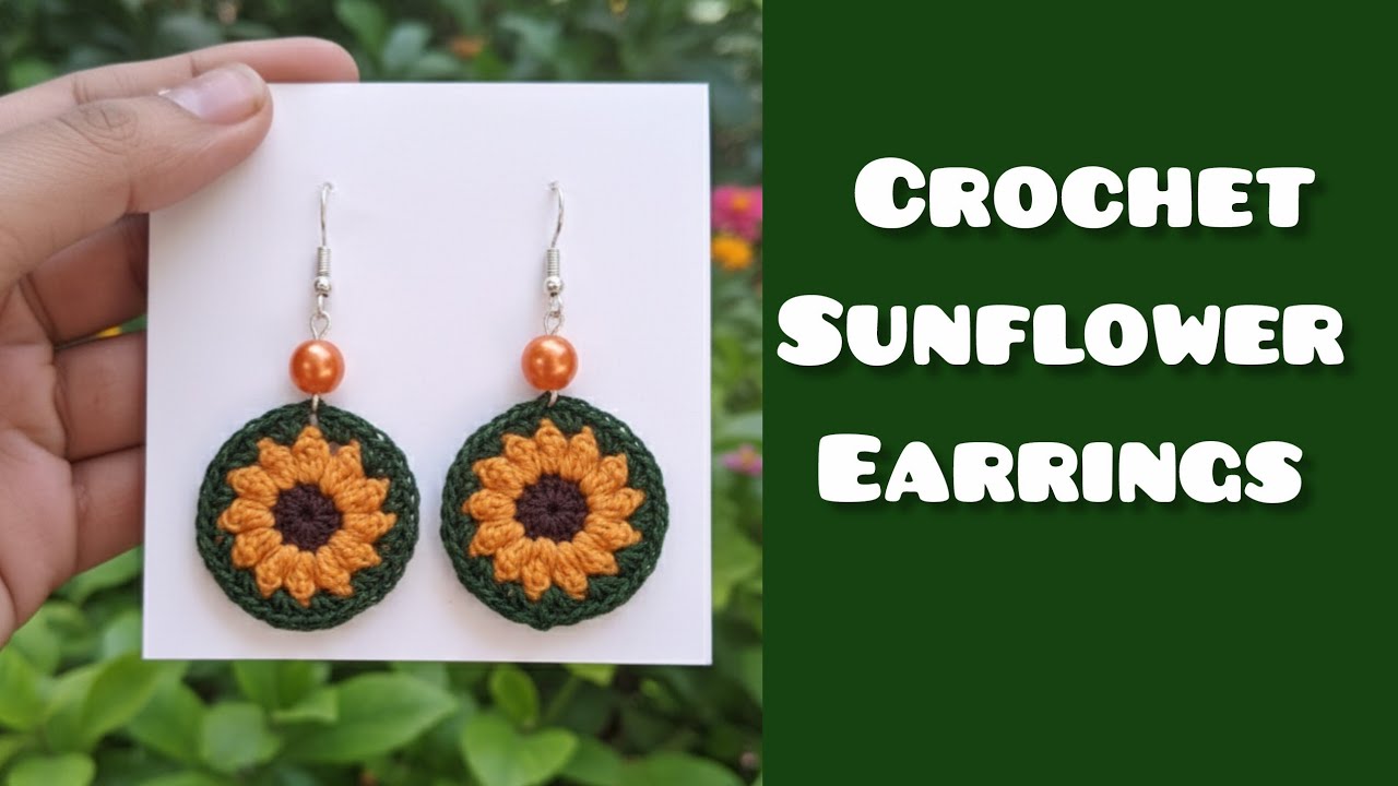 Crochet sunflower earrings tutorial #crochetearrings #sunflower #earringscrochet #earrings 