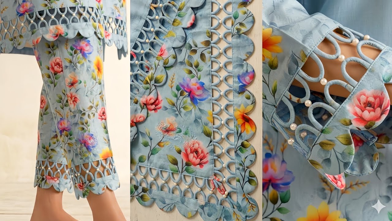 Eid and Summer Dress Sleeve Daman Trouser Design 2026 || Cutwork + Beads Work Border Design 