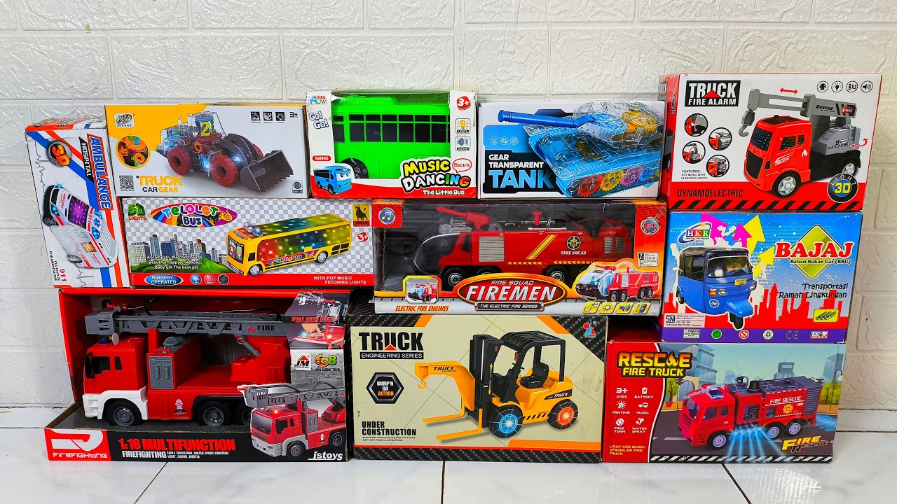 Unboxing Truk Pemadam, Traktor Loader, Bus, Mobil Ambulans, Tank Baja, Forklift