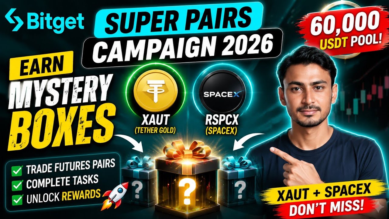 Bitget XAUT & SpaceX (RSPCX) Super Pairs Campaign 2026 | Earn XAUT + Sol & Spx Mystery Box Rewards