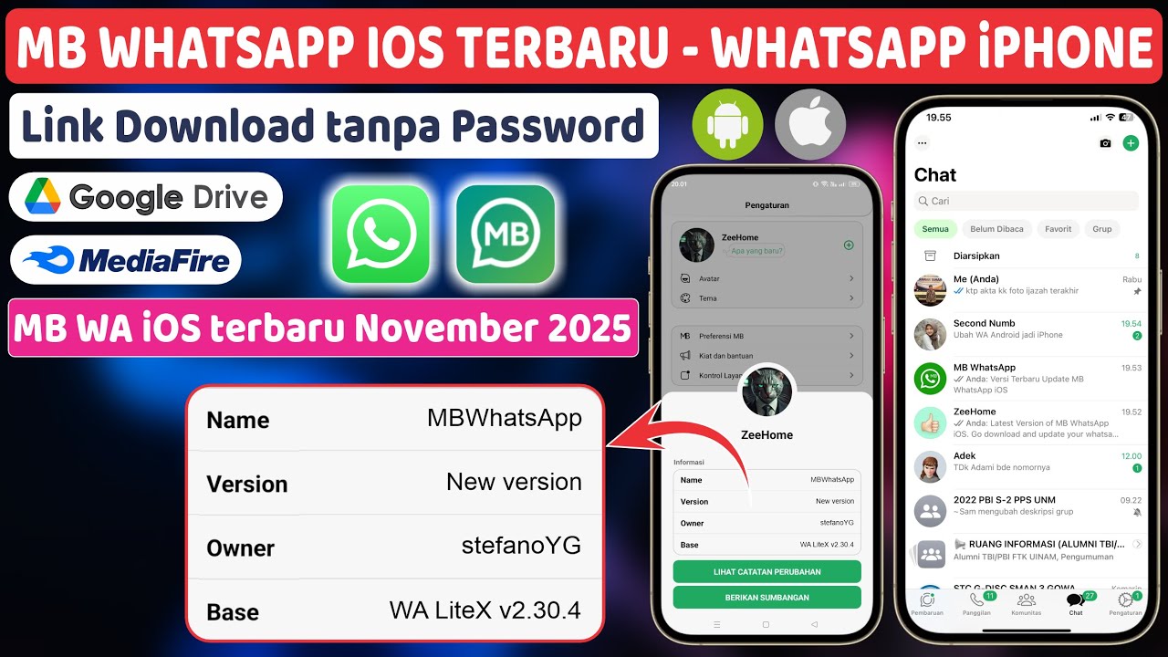 MB WhatsApp iOS Последняя версия за ноябрь 2025 г. ⚡Дисплей Android WA выглядит как iPhone 17 Pro...