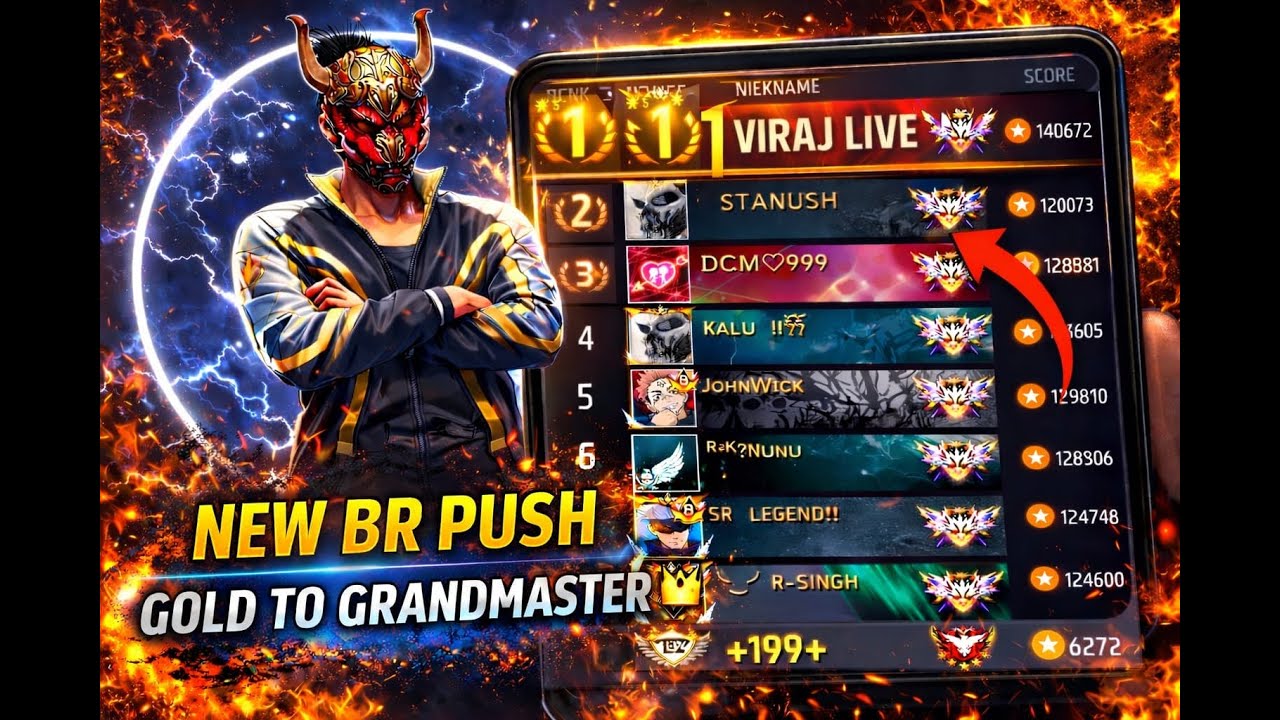 NEW BR PUSH | GOLD TO GRANDMASTER 👑#RAI #nonstopgaming #freefire  #raistar