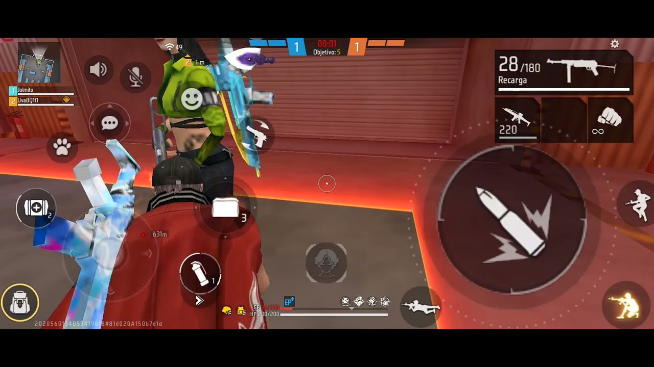 Jugando free fire con el botón en 100%