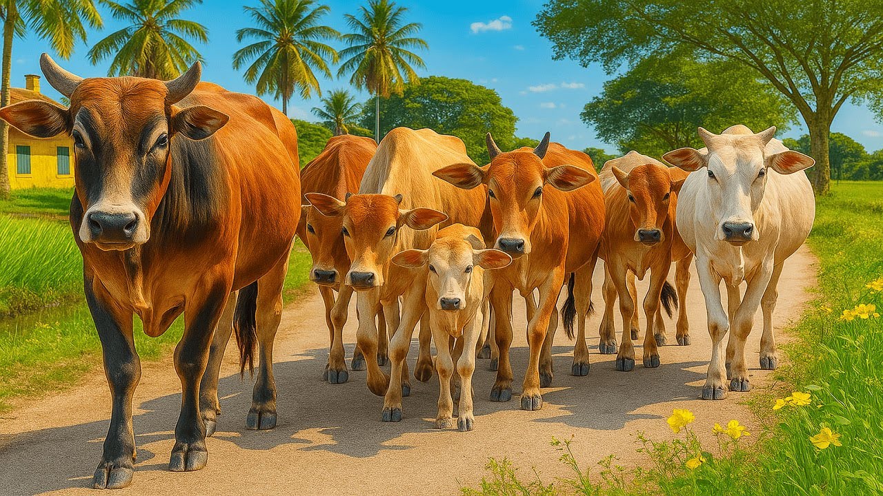Puluhan sapi yang sedang beraktivitas di ladang rumput luas, Suara Sapi Moo, Sapi Lucu makan rumput