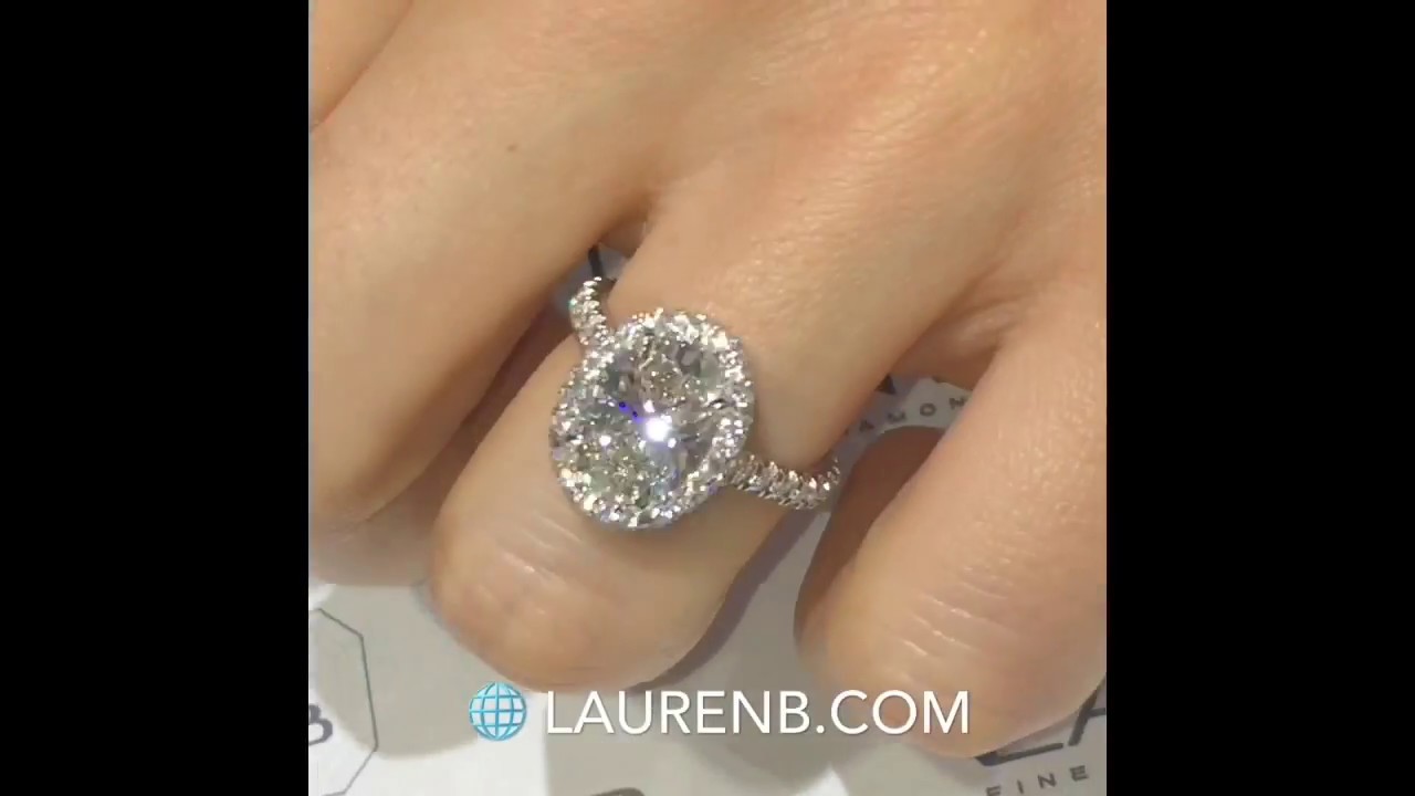3 carat Oval Diamond Halo Engagement Ring+Wedding Band