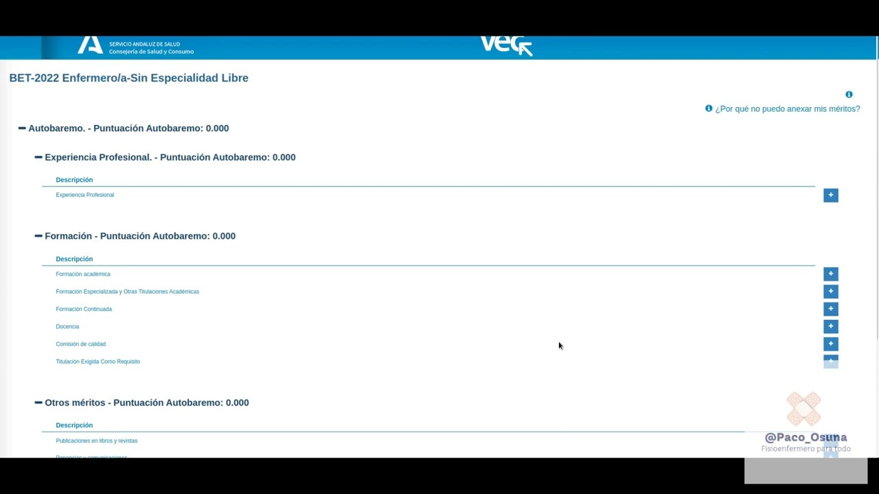 Realizar Autobaremo en la Bolsa SAS 2022/23 en Vec....y no morir en el intento.