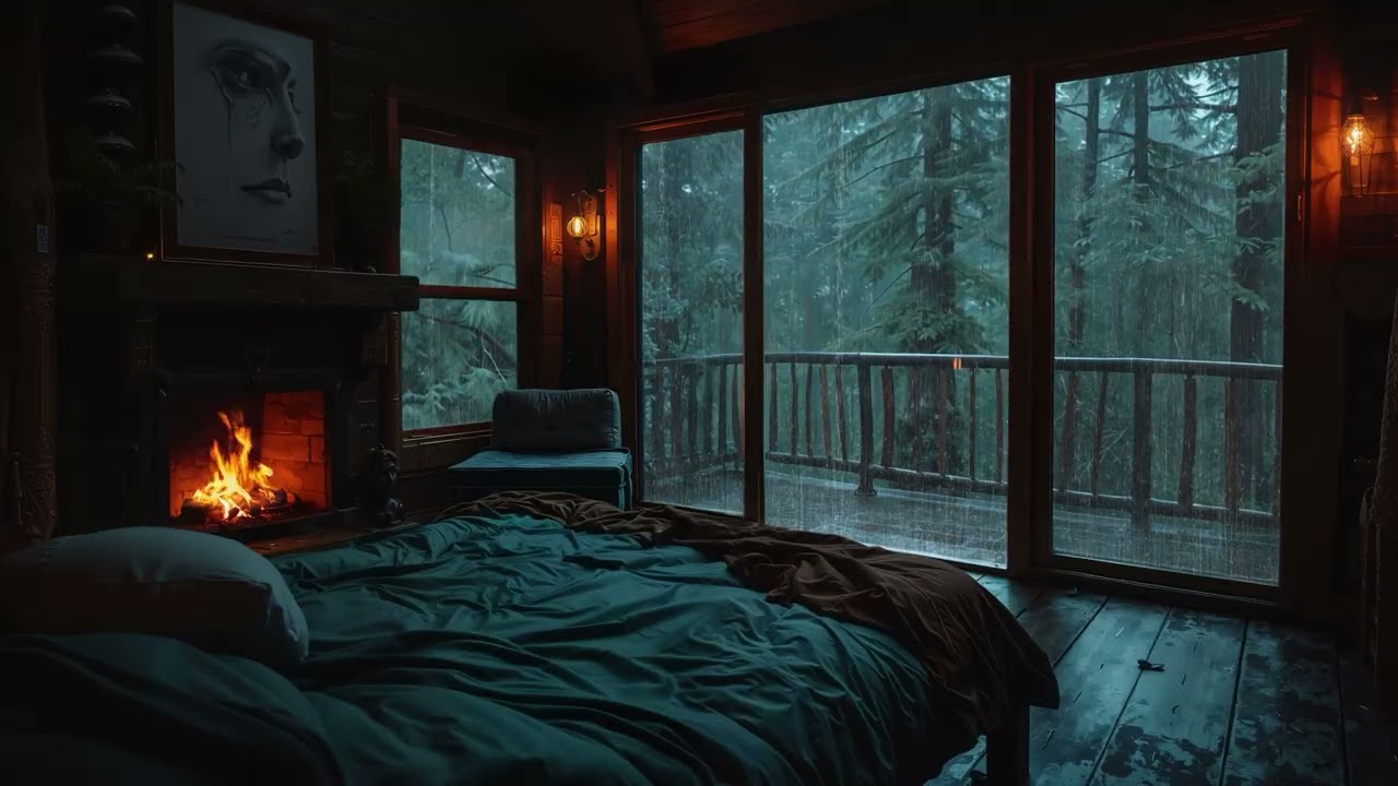 Sheltered from the Storm 🔥 Dark Rain Outside, Warm Silence and Gentle Piano