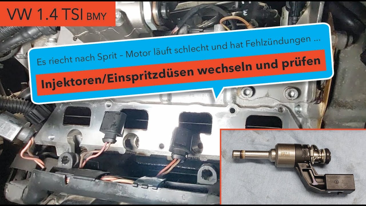 Einspritzdüse Einspritzventil Injektor am VW 1,4 TSI BMY wechseln und prüfen