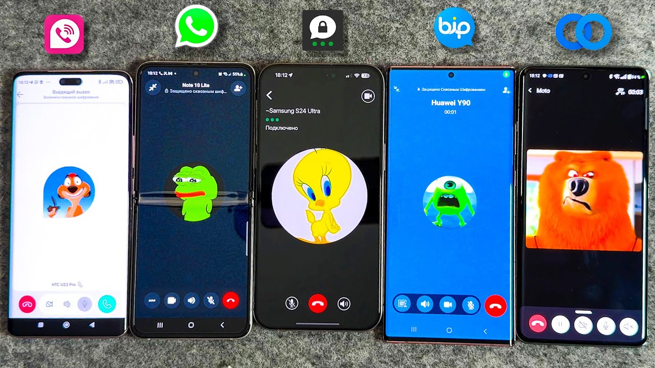 OnePlus 12 Threema + WhatsApp ZFlip3 + iPhone 15 Twinme + TeleGuard Xiaomi 13 + Note 20U Bip Calling