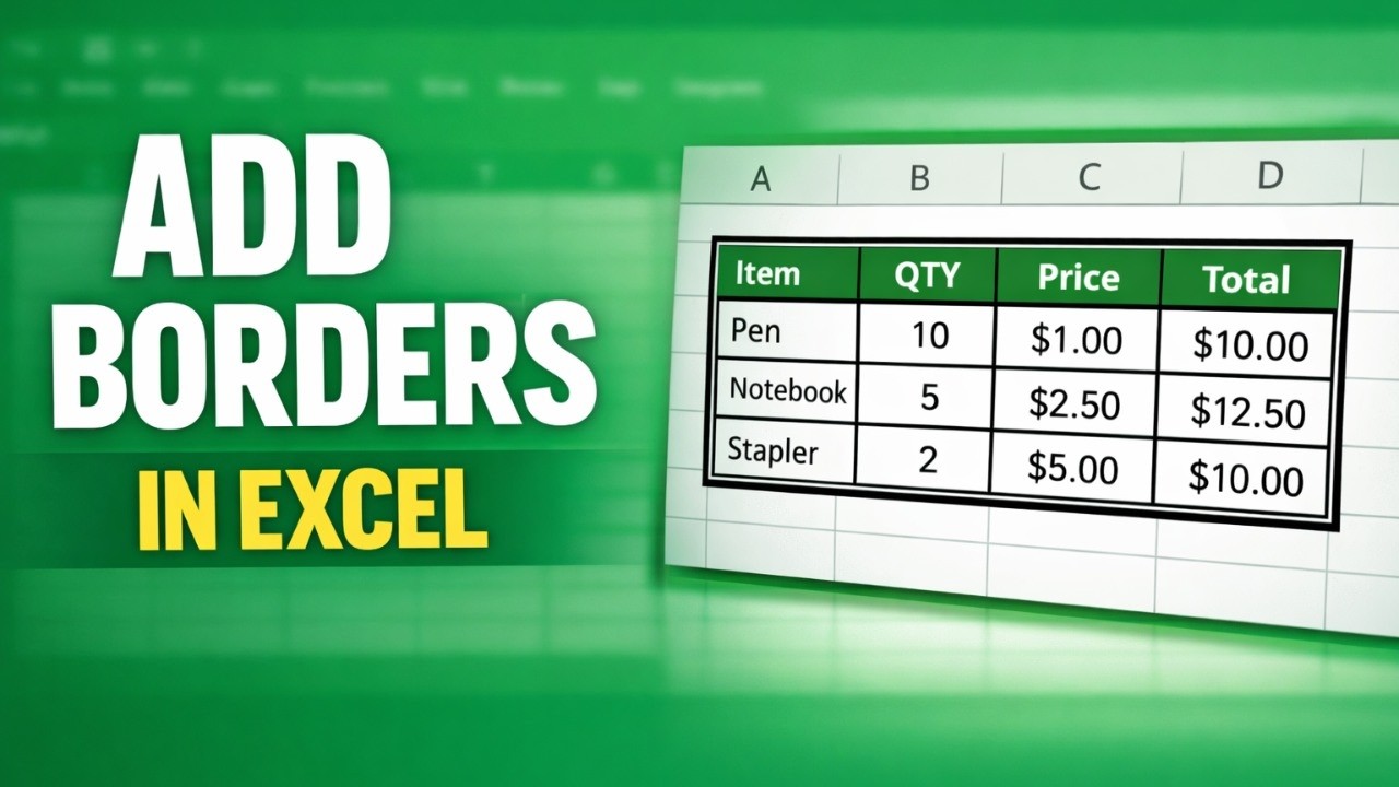 How to Add Borders in Excel (Tutorial) | Format Excel Borders Beginners Guide | Excel Formatting