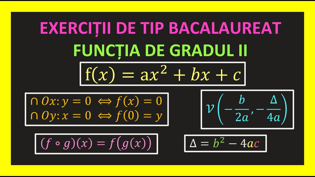 FUNCTIA ECUATIA DE GRADUL 2  BACALAUREAT MATE EXERCITII REZOLVATE SUBIECTUL 1 M2 MATE INFO STIINTE