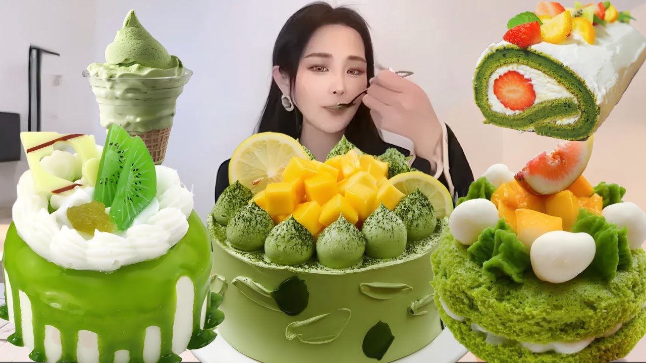 Asmr🍰Eating Matcha Cream Cake🍰 (Soft And Waxy Sound) 크림丨먹방丨Mukbang丨Satisfying丨Eatings