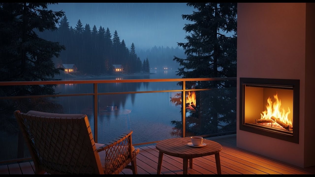 NIGHT RAIN SOUNDS & COZY CABIN FIREPLACE – PEACEFUL AMBIENCE FOR DEEP SLEEP AND TOTAL RELAXATION