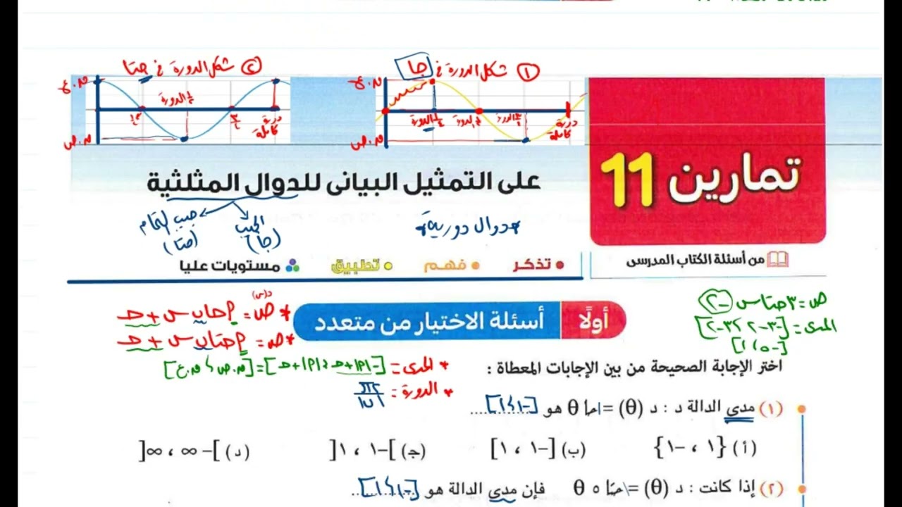 التمثيل البياني للدوال المثلثية  (الصف الأول الثانوي ترم أول )الدرس الخامس حساب مثلثات