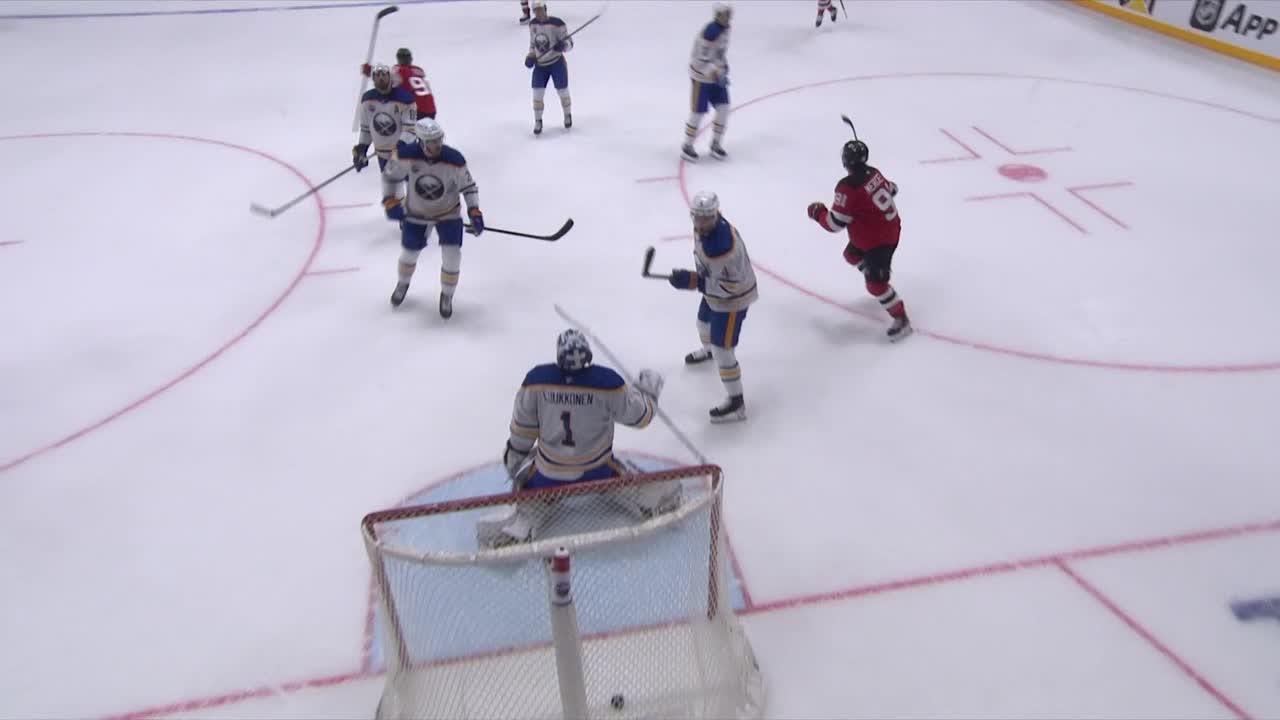 Johnathan Kovacevic scores a goal against the Buffalo Sabres