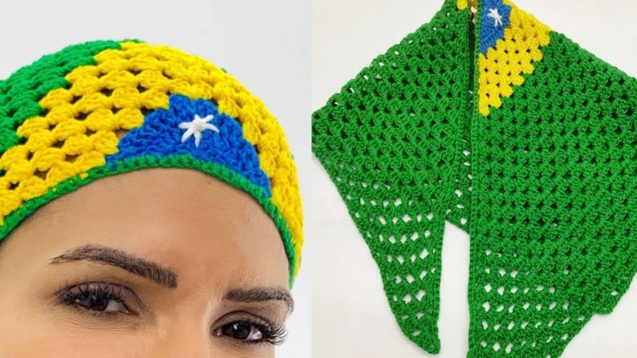 Como fazer bandana de crochê cores do Brasil#copadomundo 