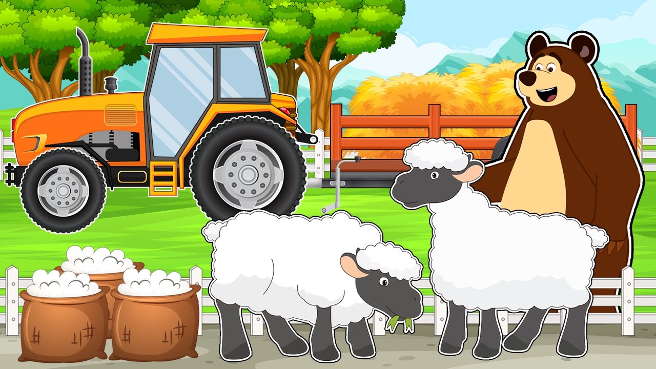 The Bear Working on the Farm: Tractor Transport Wool and Shearing the Sheep | Vehicles Farm