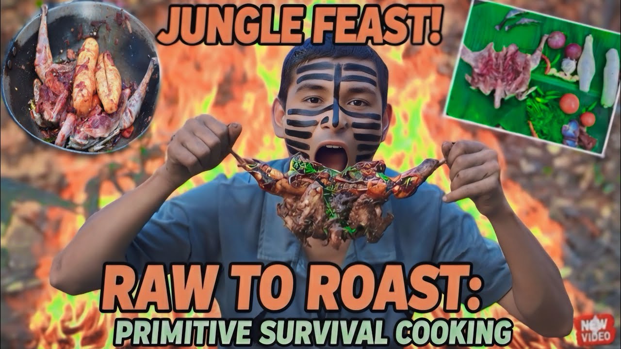 Survival Skills - Solo Cooking Eating Chicken In Jungle - whole Chicken Eating With Spicy Chilli 