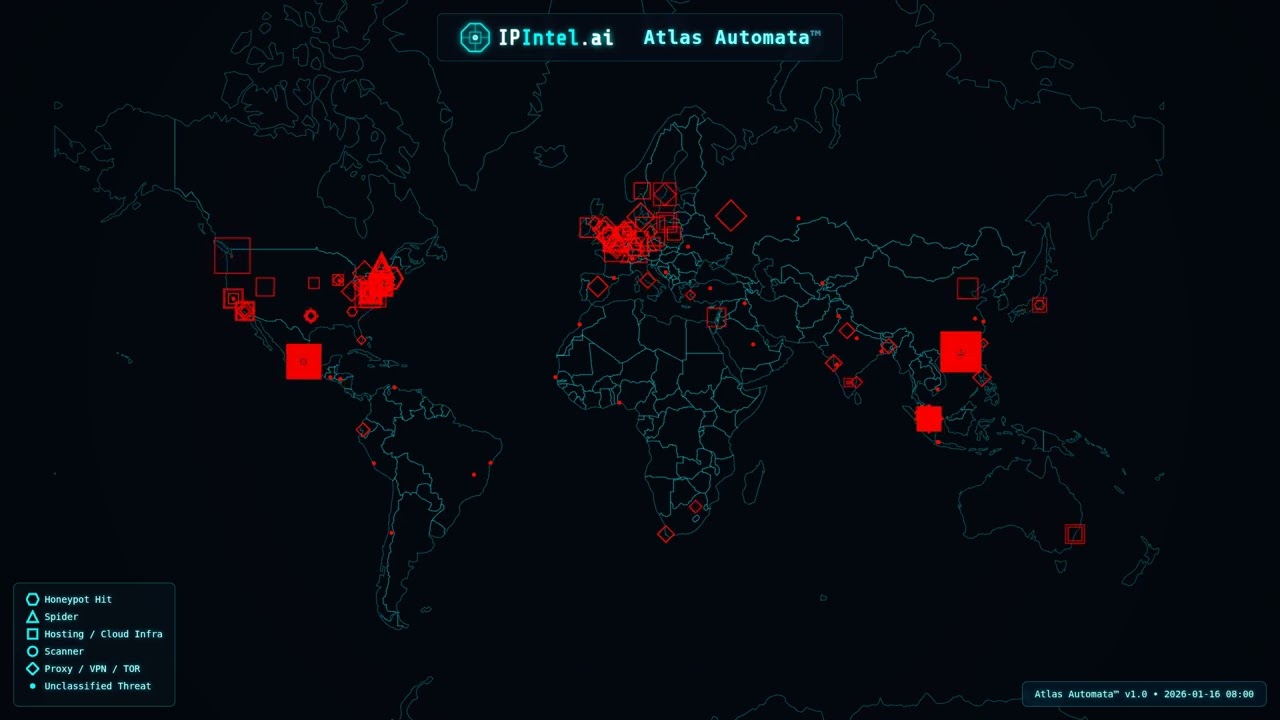 Global Cyber Threat Activity - 24h Timelapse (Jan 16)