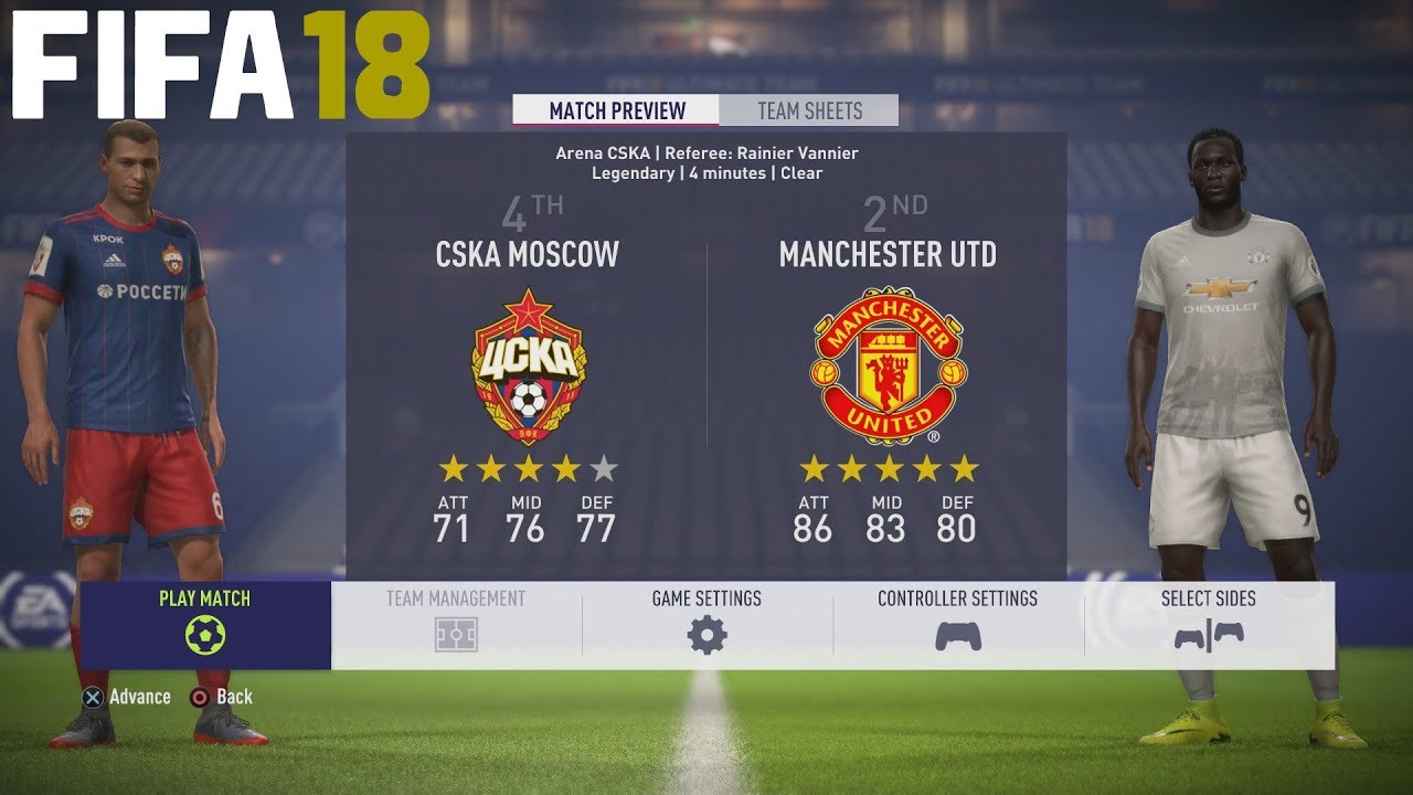 FIFA 18 (PS4 Pro) CSKA Moscow v Manchester United UEFA CHAMPIONS LEAGUE 27/09/2017 SIM 1080P 60FPS