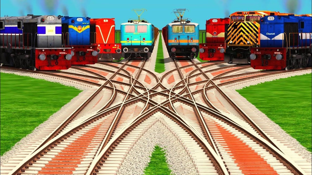 More Railroad Train Crossing At Curves Forked Railroad Track ll train game ll cartoon video games