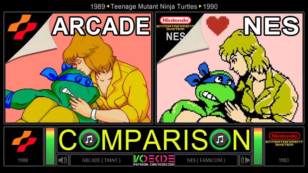 Teenage Mutant Ninja Turtles (Arcade vs NES) Side by Side Comparison - Dual Longplay