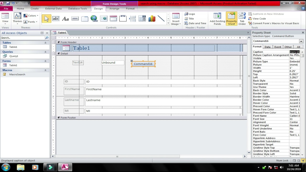 Search in Macro using MS Access