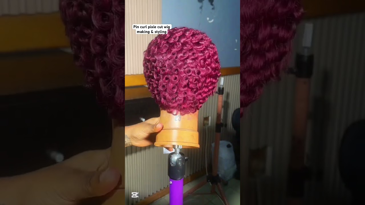 Pin curl pixie cut wig making & styling #gluelessfrontal #wigs #pixiecut #wigtutorial #pixiecutwig
