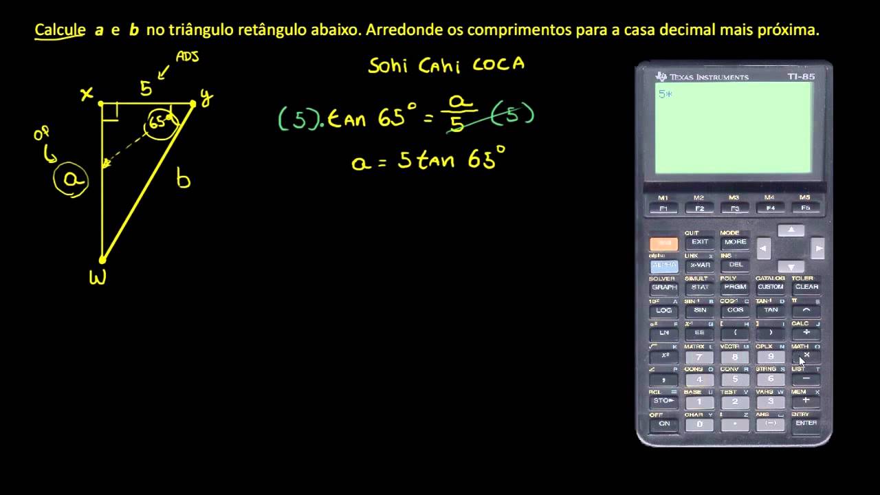 Exemplo: trigonometria para calcular os lados e ângulos de um triângulo retângulo