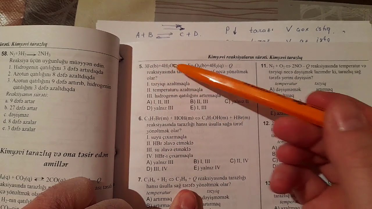 Kimyəvi tarazlıq və ona təsir edən amillər test 1-65.DİM toplu 2019.