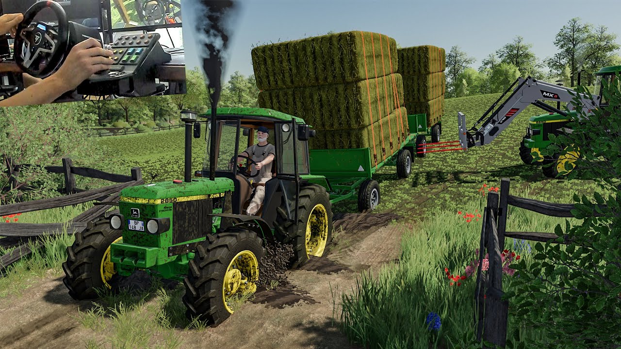 Прицеп для перегрузки тюков John Deere 2850 | Геймплей Thrustmaster T248 на FS 22