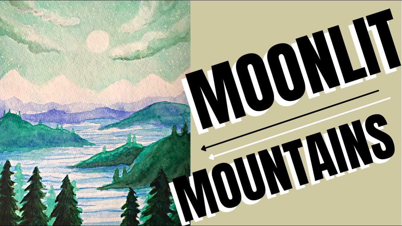 How to PAINT Moonlit Mountains in WATERCOLOR (easy beginner painting)