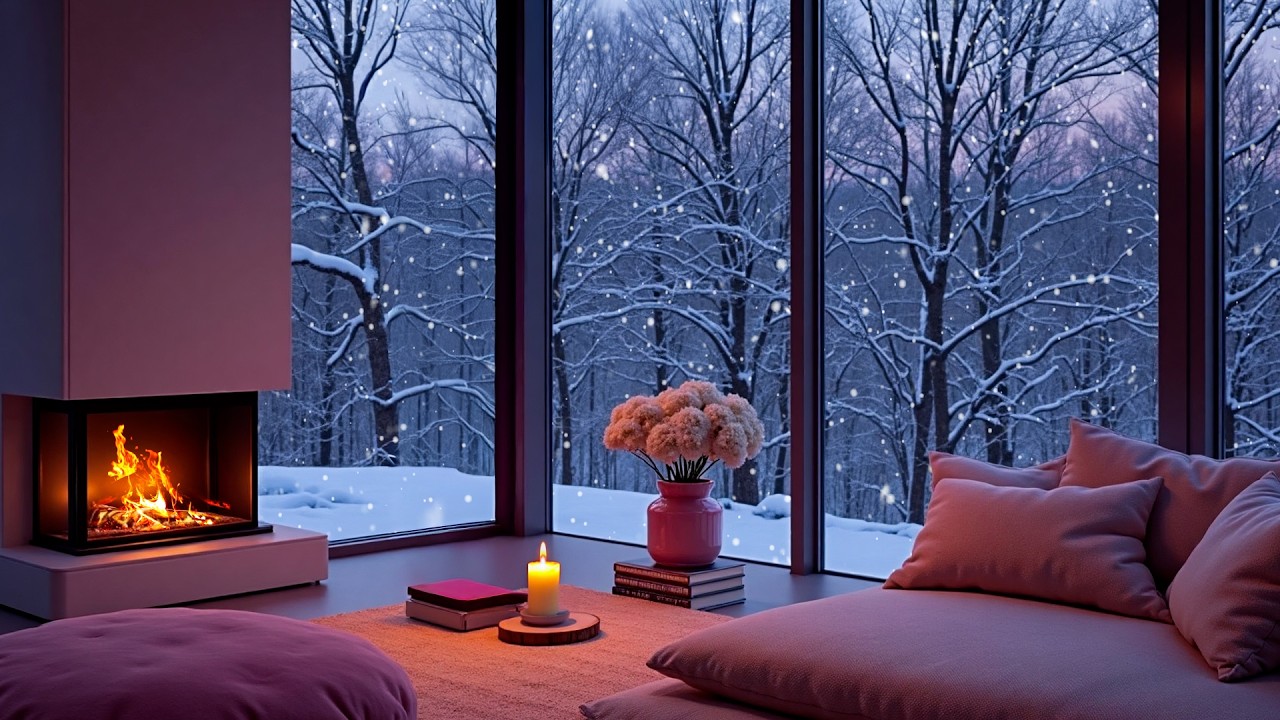 Cozy Winter Piano Night in a Quiet White Room ❄️🎹 | Snowy Window Scenery, Soft Fireplace Sounds