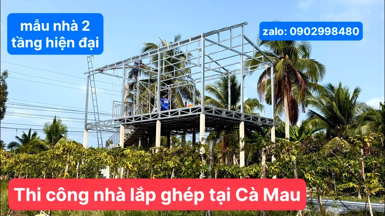 Thi công nhà lắp ghép tại Cà Mau mẫu nhà hiện đại 2 tầng zalo 0968476900.￼