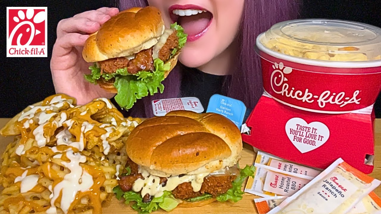 ASMR CHICK-FIL-A MUKBANG (NO TALKING) EATING THE *NEW* SPICY JALAPE&Ntilde;O RANCH CLUB SANDWICH