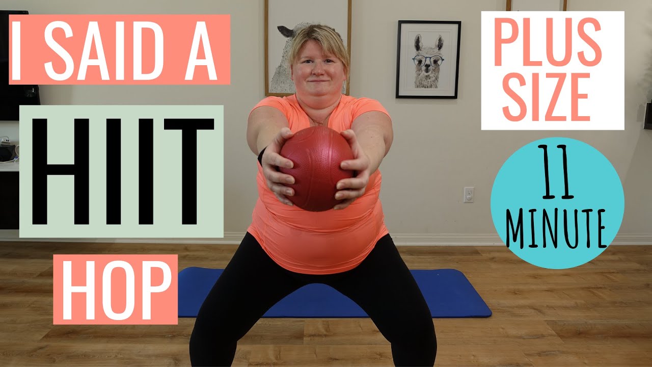 PLUS SIZE Medicine Ball Modified HIIT Workout for Obese Beginners / Gentle on Knees (Low Impact )