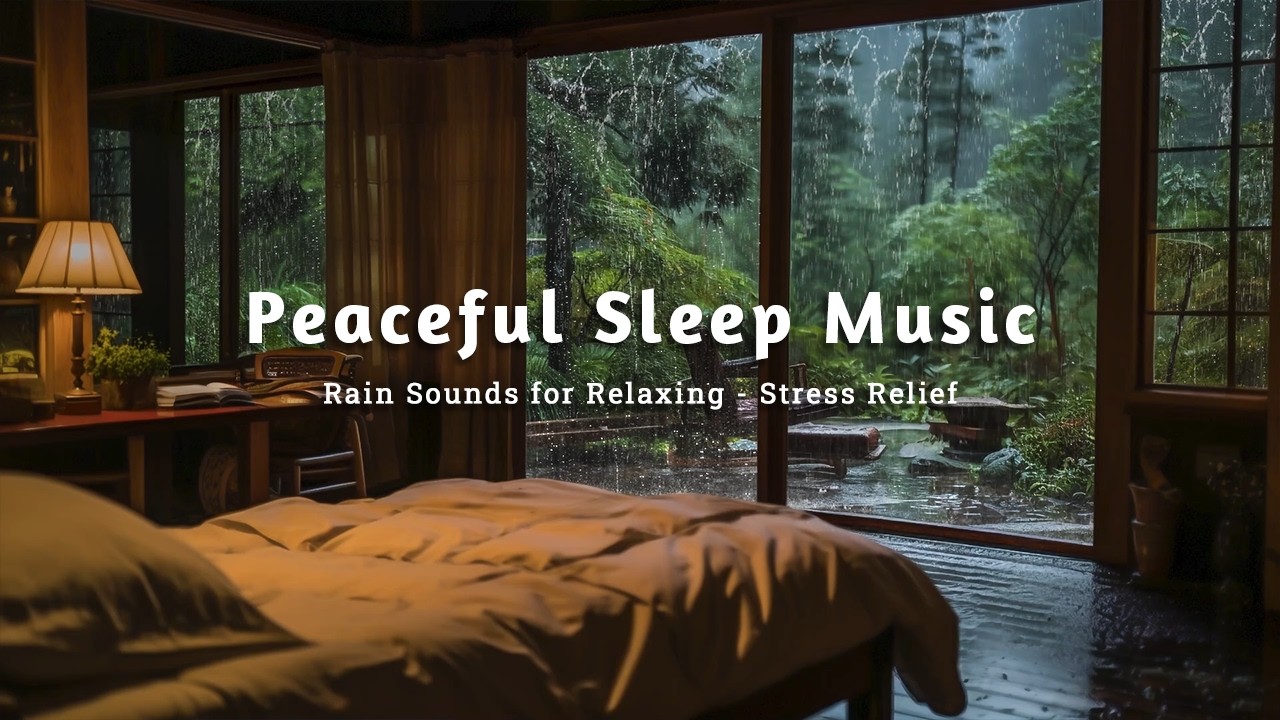 Stress Relief Music with Rain Falls Outside the Window - Sleep Music with Rain Sounds, Piano Chill