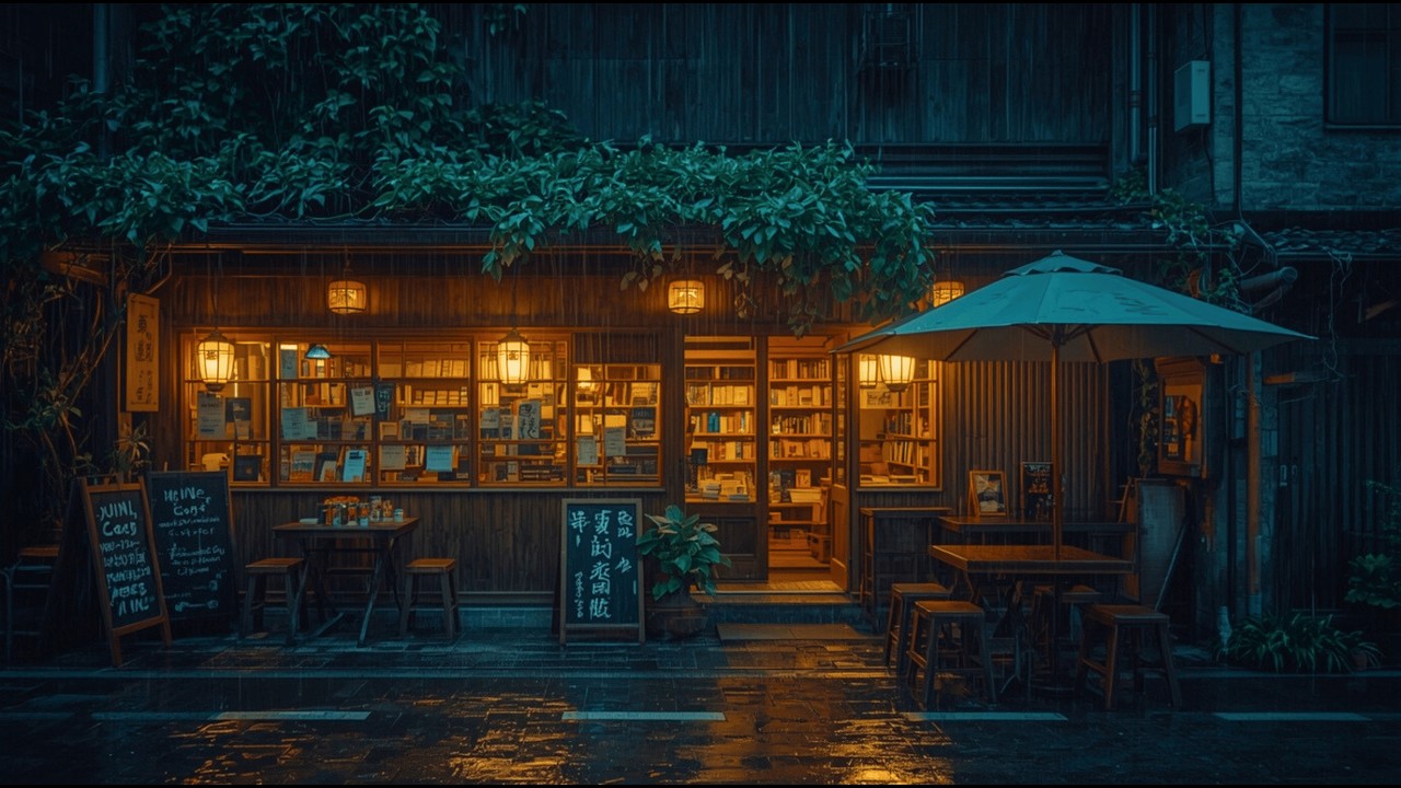 Rainy Japanese Street Café 🇯🇵 | Cozy Night Atmosphere