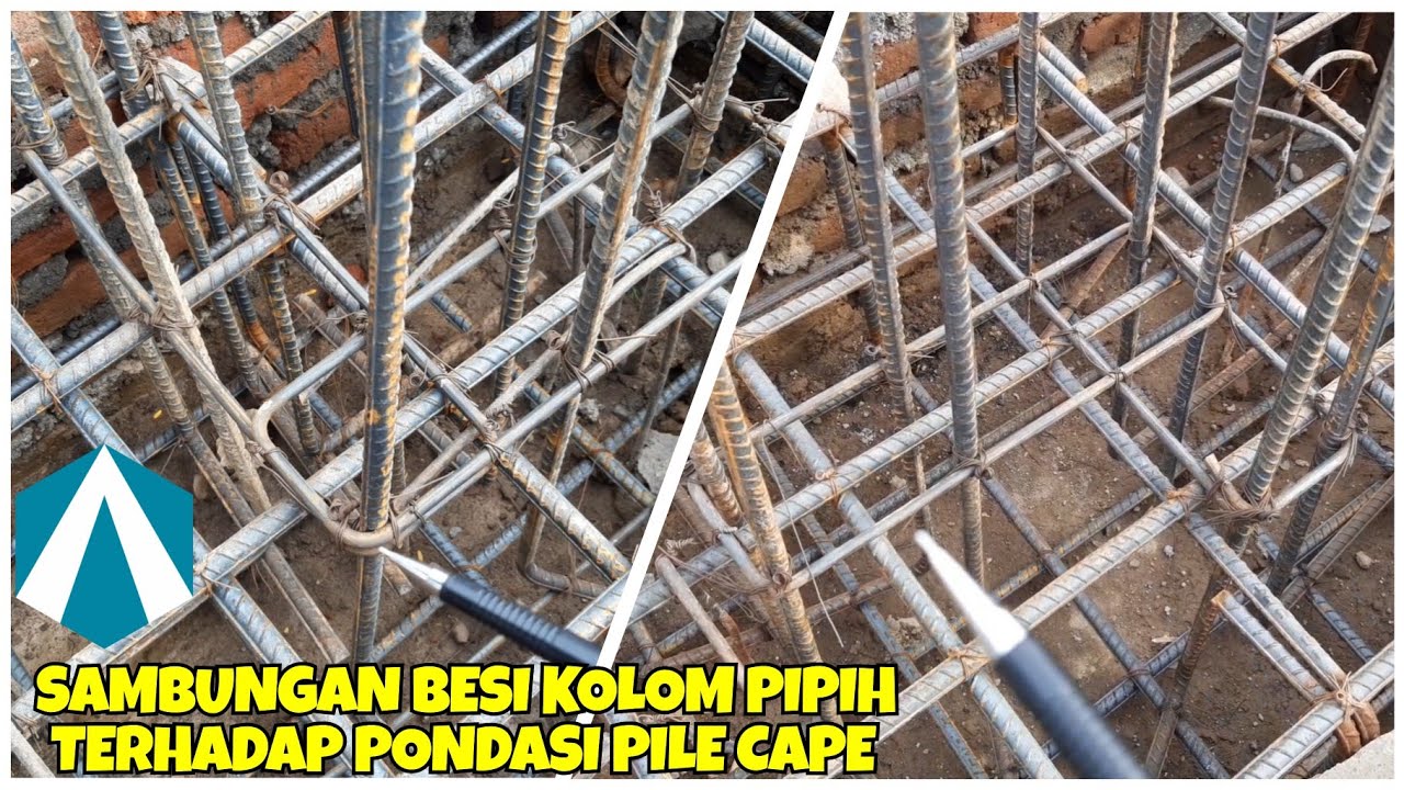 Sambungan besi kolom pipih ke pondasi pile cape || start point pemasangan kolom pipih