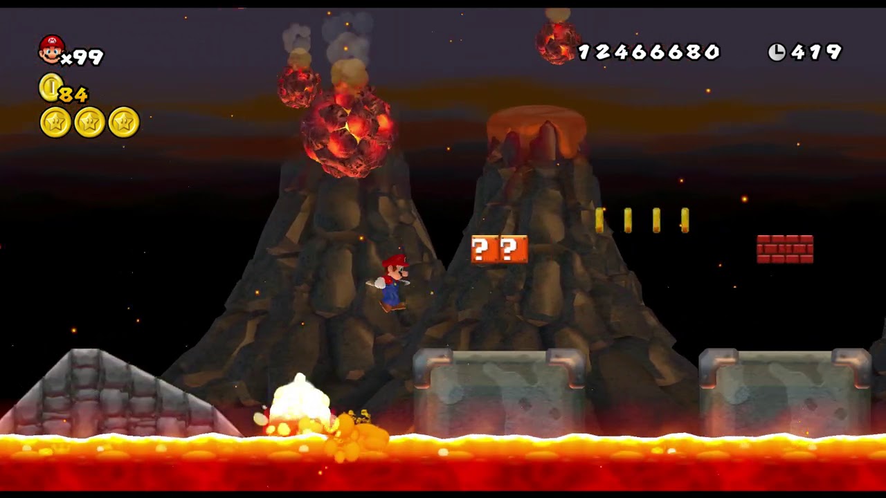 A weird volcano background | NSMBWii