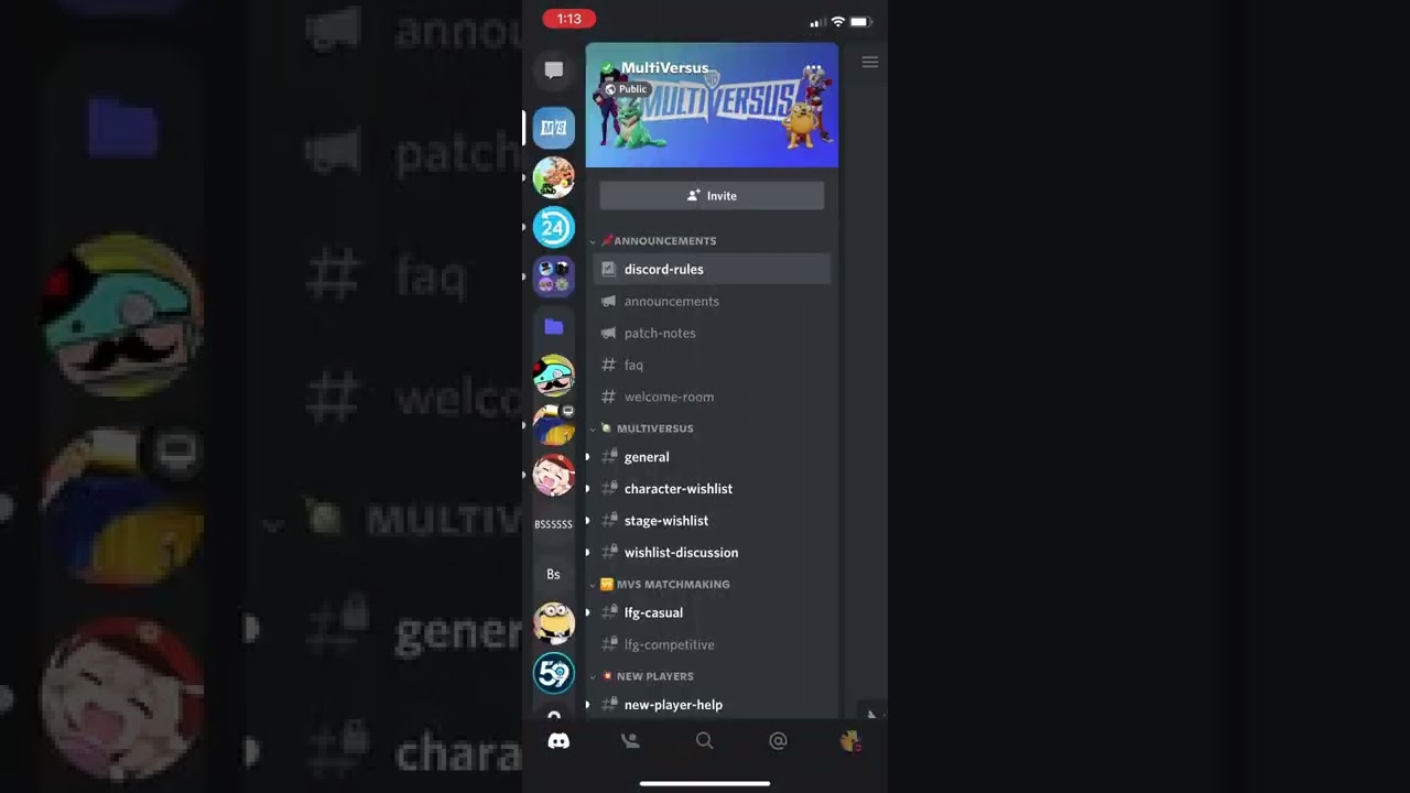 Banned from Multiversus Discord Mobile Category any% glitchless.