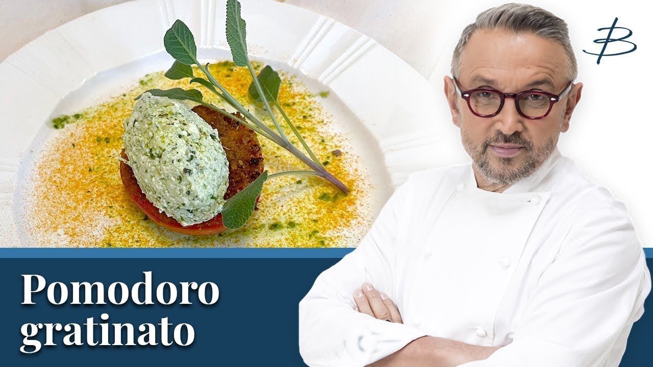 Pomodori gratinati con quenelle di ricotta e pesto | Chef BRUNO BARBIERI