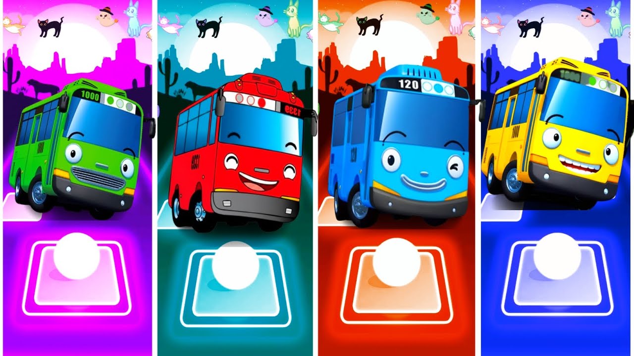 Tayo The Little Bus - Green 🆚 Yellow 🆚Red 🆚 Blue Bus 🎶 Tiles Hop EDM Rush Gameplay 🎯💥