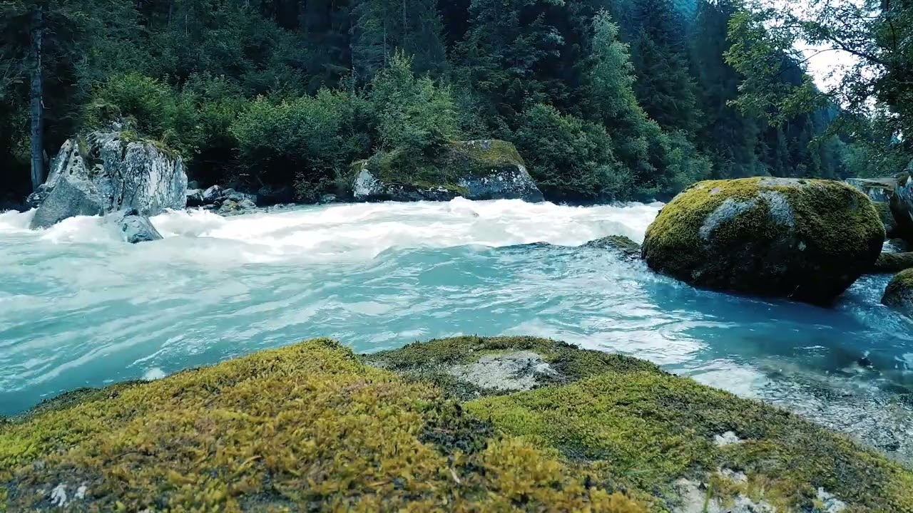 Calm and Relaxing Sounds - Fast Moving River with Rocks - 1hr - Relax and Sleep - HD