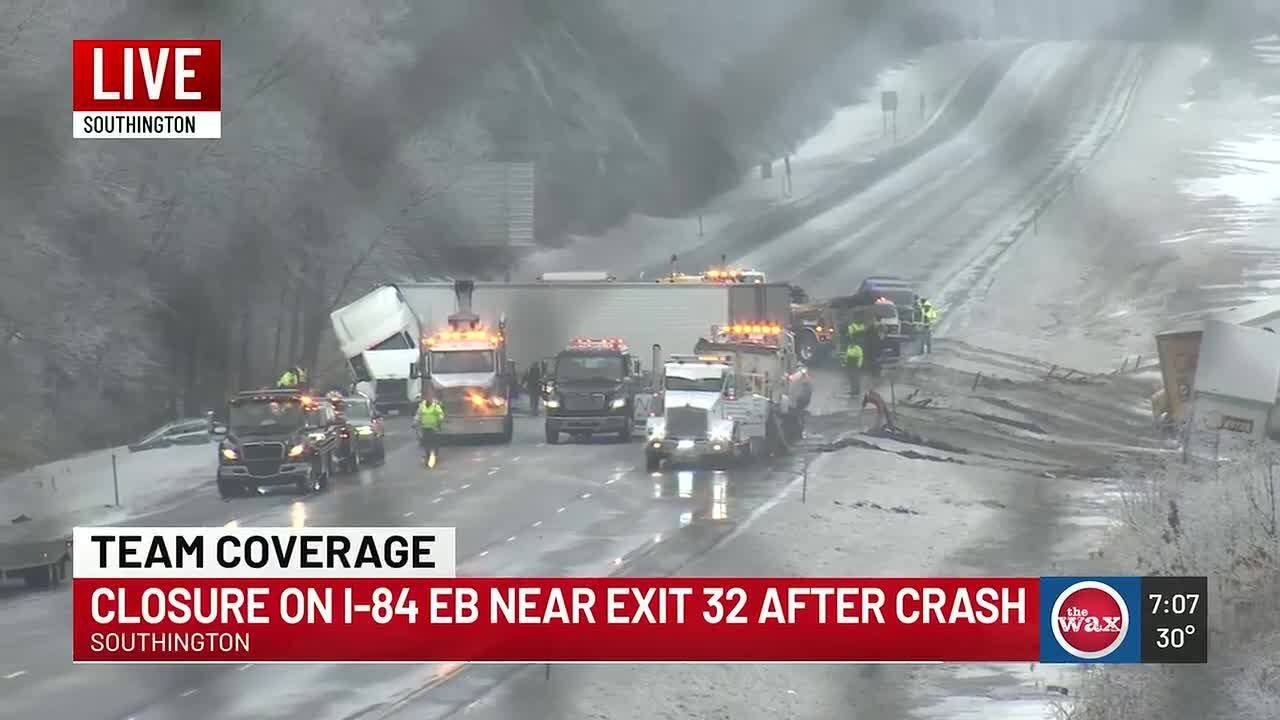VIDEO: Crash involving CT DOT plow closes part of I-84 in Southington