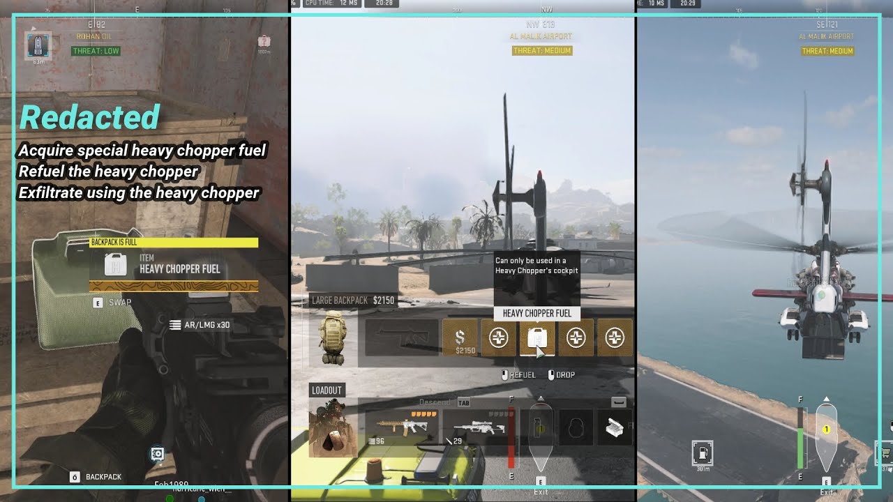 DMZ - Flight Risk - Acquire special heavy chopper fuel - Refuel chopper - Exfiltrate using chopper