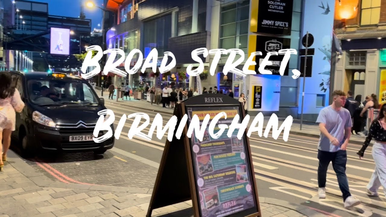 Broad Street, Birmingham City Walk. Saturday Nightlife Around Brum Pubs, Bars And Clubs.